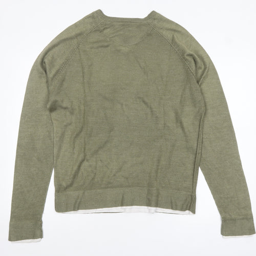 Burton Men’s Green V-Neck Acrylic Pullover Jumper Size L