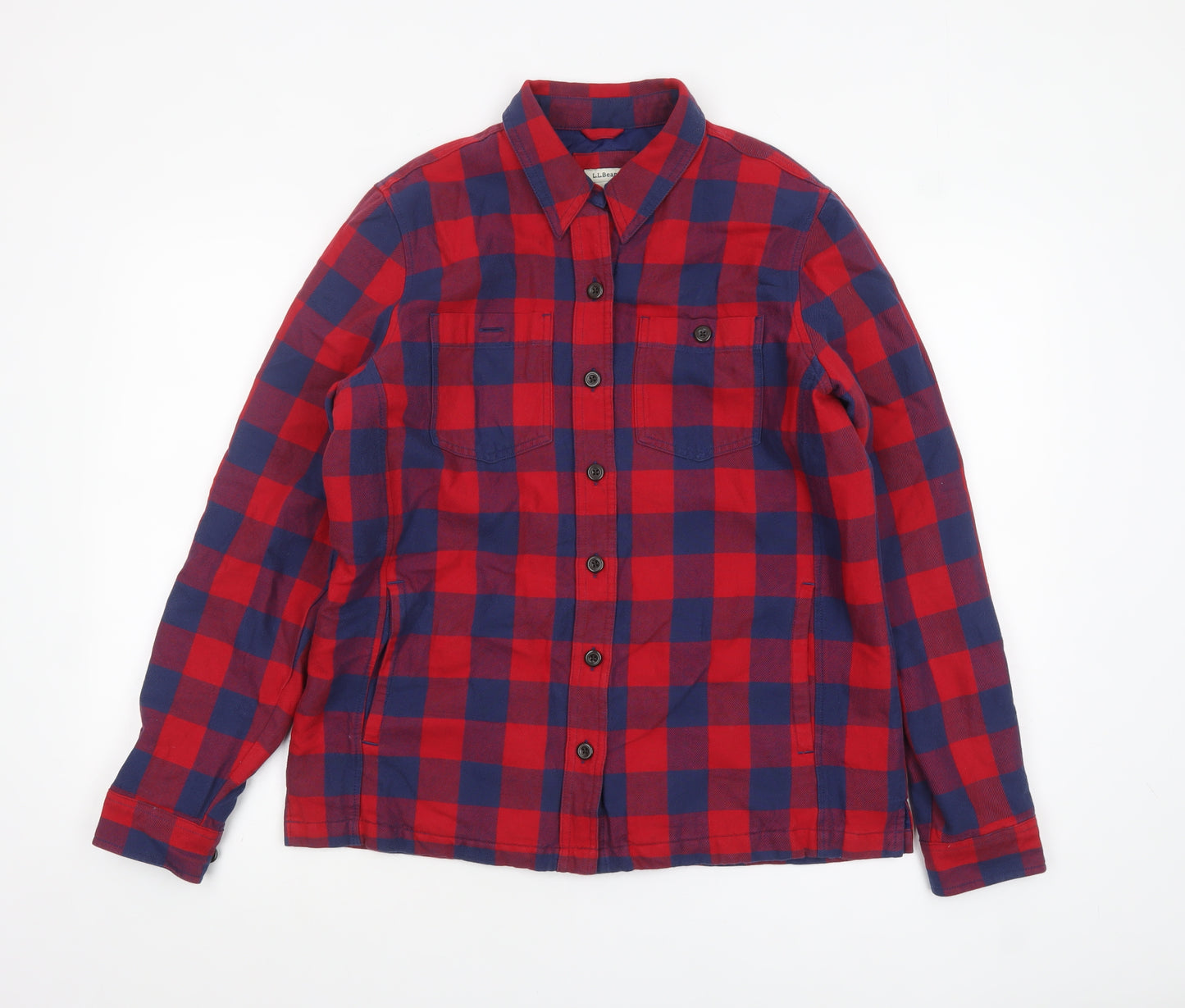 L.L. Bean Men's Red Blue Check Flannel Button-Up Shirt Size S Regular