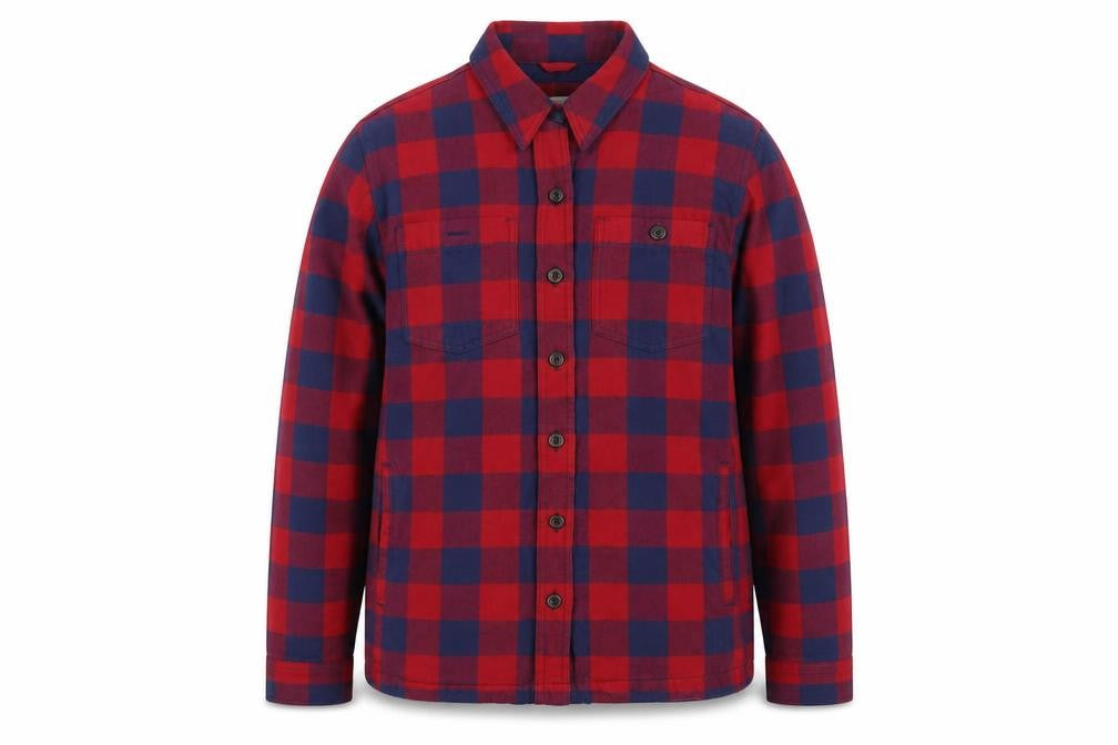 Front view of L.L. Bean Men's Red Blue Check Flannel Button-Up Shirt, size S, Regular