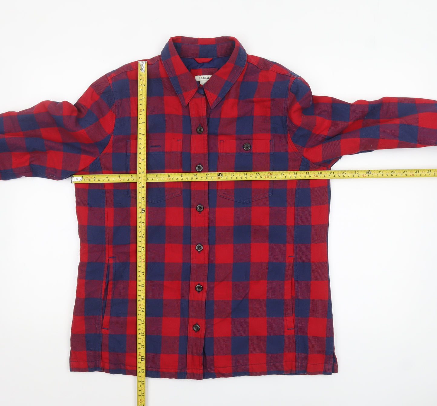 L.L. Bean Men's Red Blue Check Flannel Button-Up Shirt Size S Regular