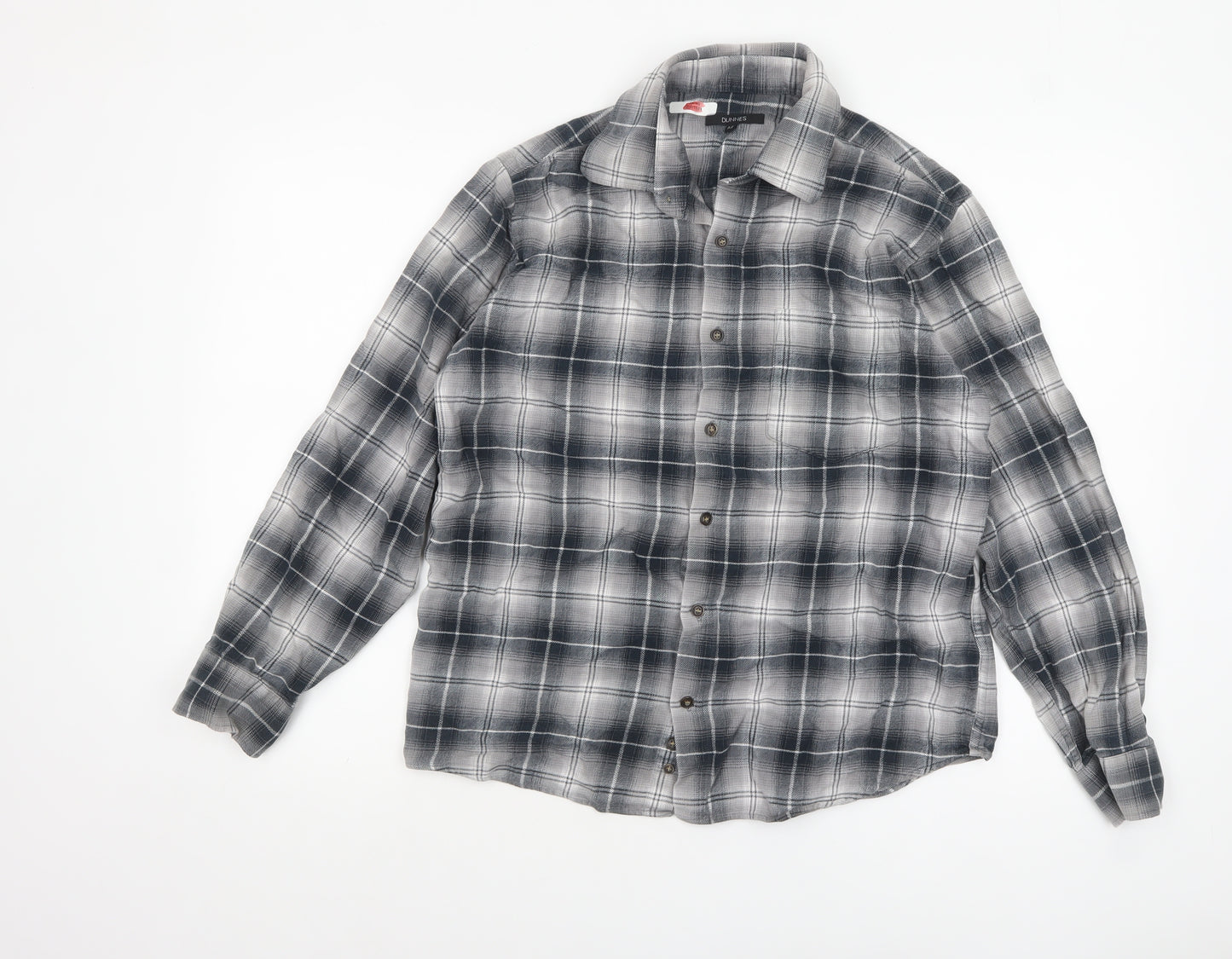 Dunnes Men's Grey Plaid Flannel Button-Up Shirt Medium