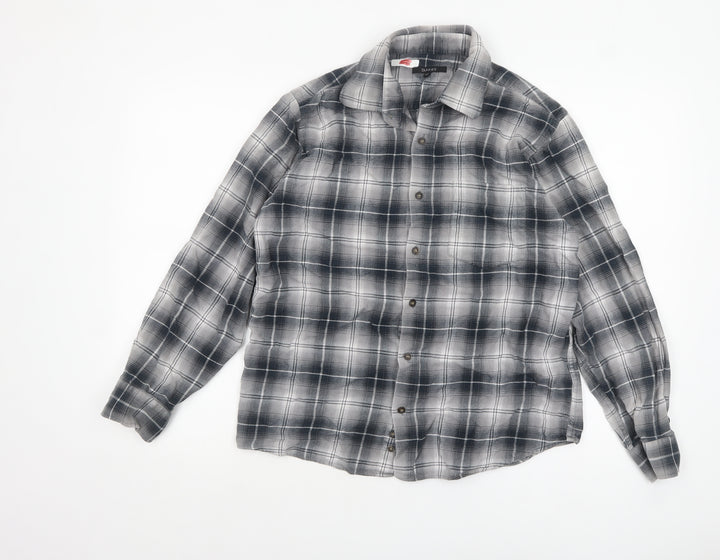 Dunnes Men's Grey Plaid Flannel Button-Up Shirt Medium