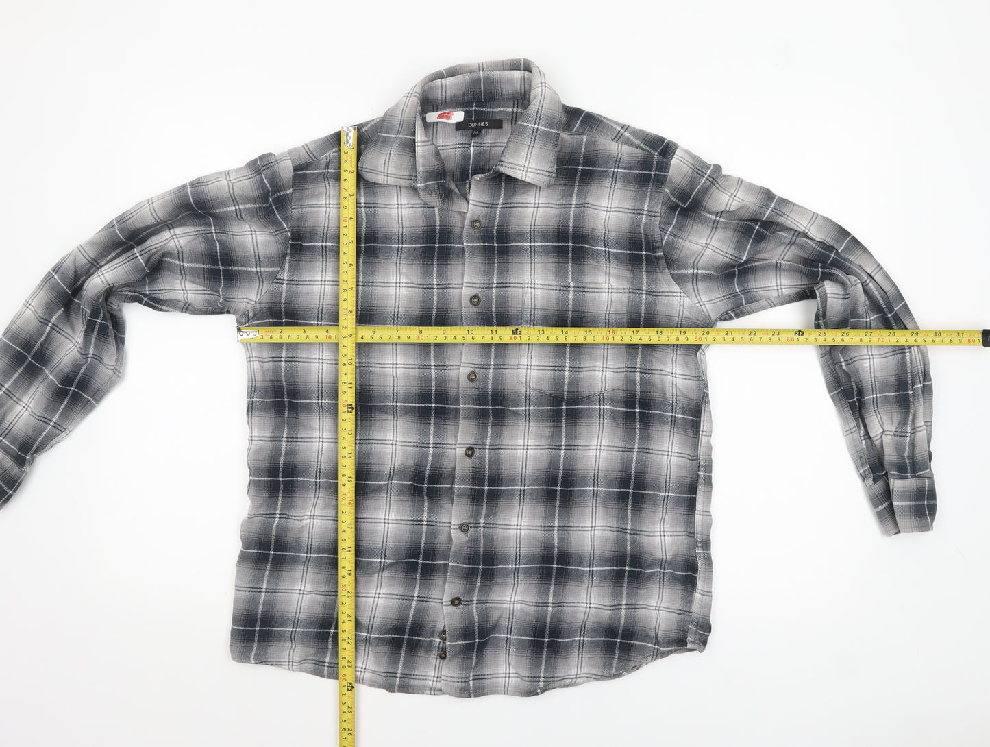 Dunnes Men's Grey Plaid Flannel Button-Up Shirt Medium