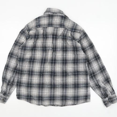 Dunnes Men's Grey Plaid Flannel Button-Up Shirt Medium