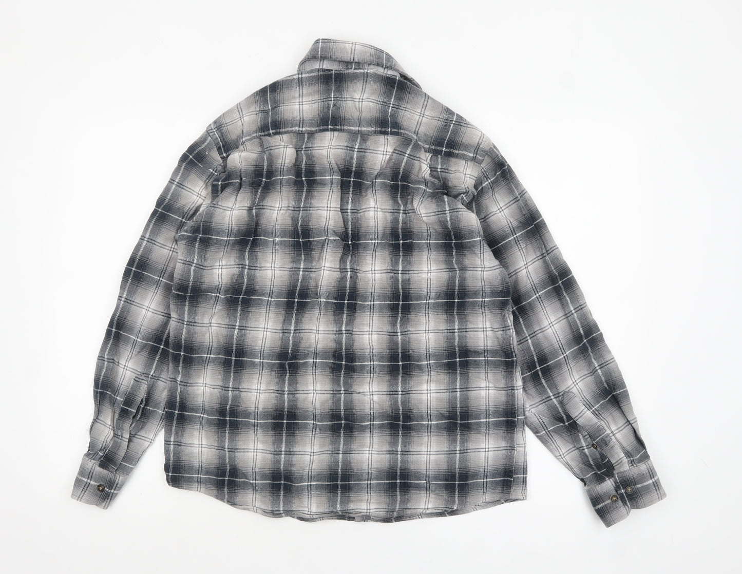 Dunnes Men's Grey Plaid Flannel Button-Up Shirt Medium