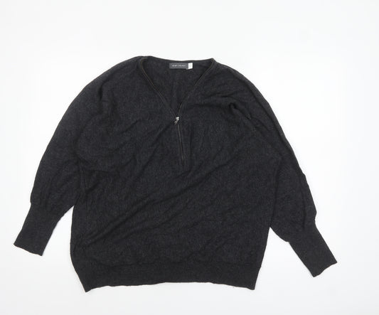 Mint Velvet Womens Grey L Half Zip Cashmere Blend Jumper