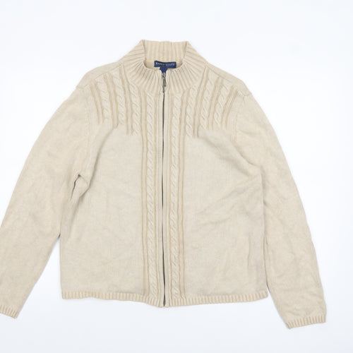 Karen Scott Women’s Beige Cotton Cable-Knit Full Zip Jumper L Petite