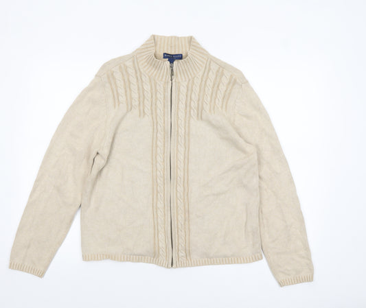 Karen Scott Women’s Beige Cotton Cable-Knit Full Zip Jumper L Petite