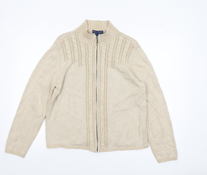 Karen Scott Women’s Beige Cotton Cable-Knit Full Zip Jumper L Petite