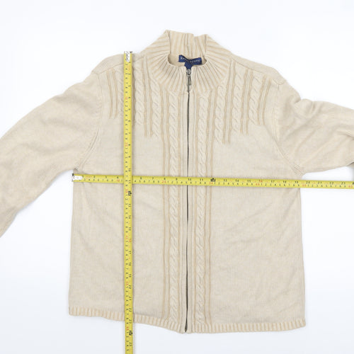Karen Scott Women’s Beige Cotton Cable-Knit Full Zip Jumper L Petite