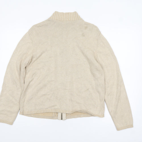 Karen Scott Women’s Beige Cotton Cable-Knit Full Zip Jumper L Petite