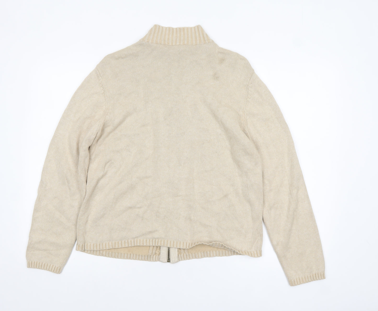 Karen Scott Women’s Beige Cotton Cable-Knit Full Zip Jumper L Petite