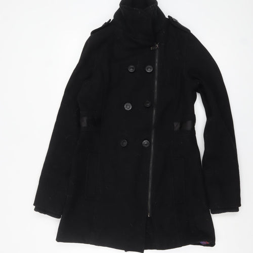 Baker by Ted Baker Girls Black Wool Blend Double-Breasted Mid-Length Coat Age 14