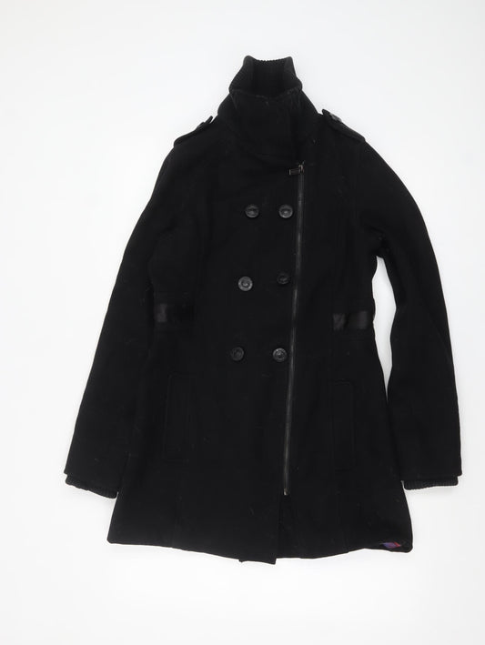 Baker by Ted Baker Girls Black Wool Blend Double-Breasted Mid-Length Coat Age 14