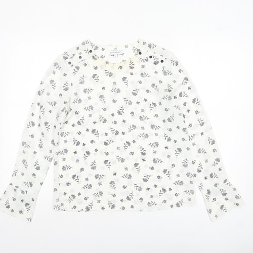 Warehouse Women’s White Floral Long Sleeve Polyester Blouse Size 8