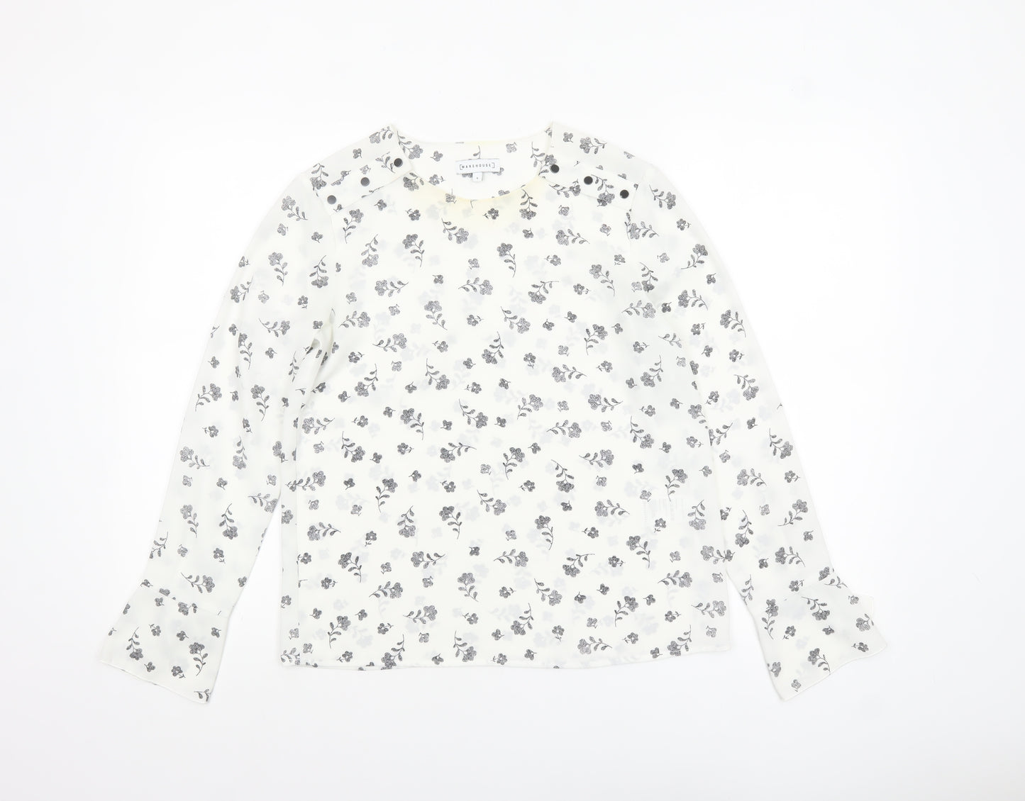 Warehouse Women’s White Floral Long Sleeve Polyester Blouse Size 8