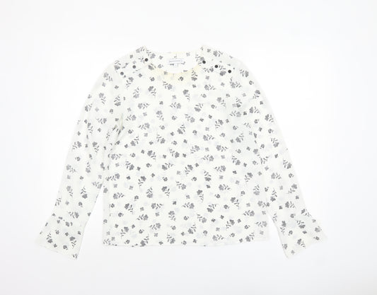Warehouse Women’s White Floral Long Sleeve Polyester Blouse Size 8