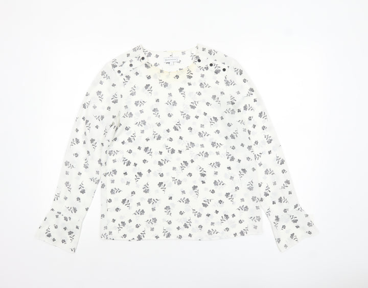 Warehouse Women’s White Floral Long Sleeve Polyester Blouse Size 8