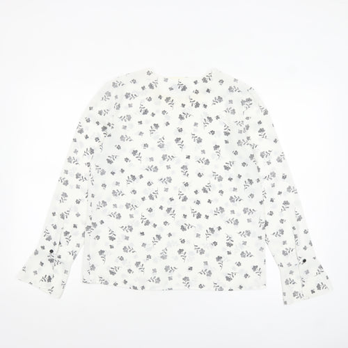 Warehouse Women’s White Floral Long Sleeve Polyester Blouse Size 8