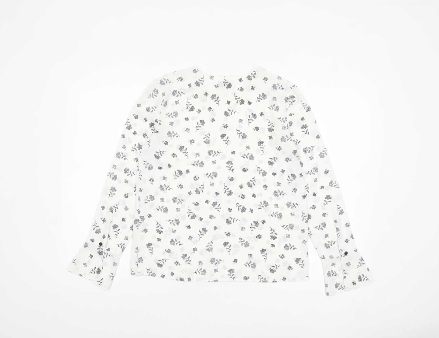 Warehouse Women’s White Floral Long Sleeve Polyester Blouse Size 8