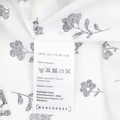 Warehouse Women’s White Floral Long Sleeve Polyester Blouse Size 8