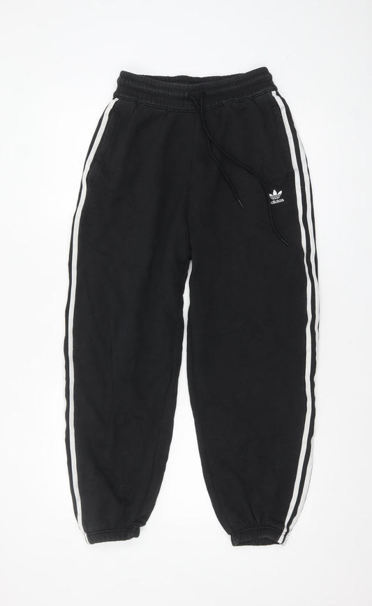 Adidas Womens Black Jogger Trousers Size 8 Cotton Fleece Sportswear