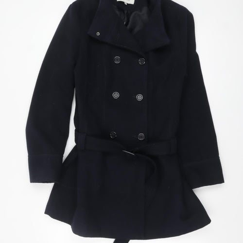 Peacocks Women's Black Size 16 Belted Double-Breasted Pea Coat