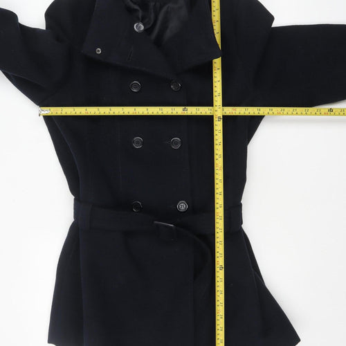 Peacocks Women's Black Size 16 Belted Double-Breasted Pea Coat