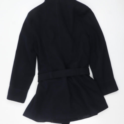 Peacocks Women's Black Size 16 Belted Double-Breasted Pea Coat