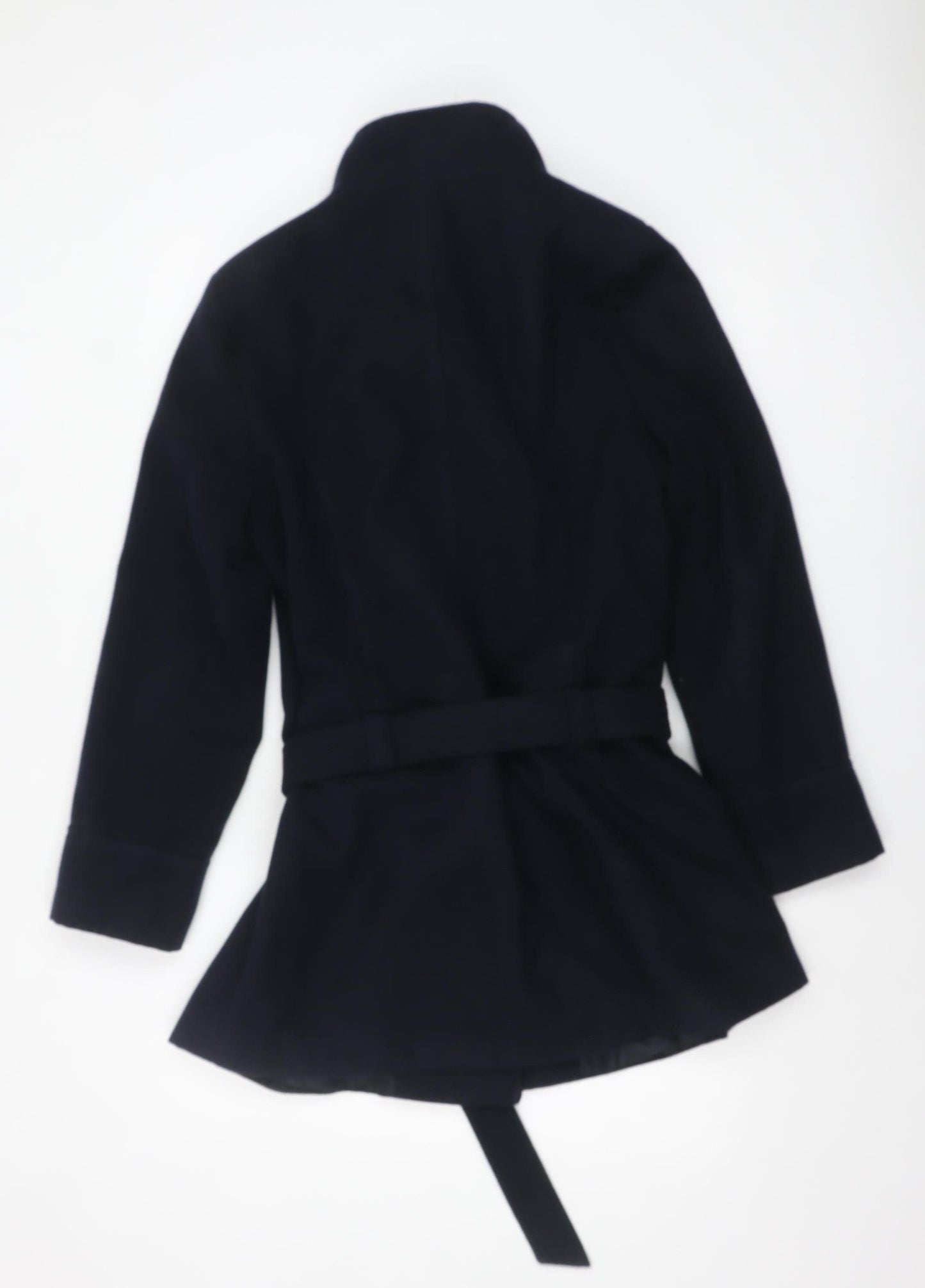 Peacocks Women's Black Size 16 Belted Double-Breasted Pea Coat