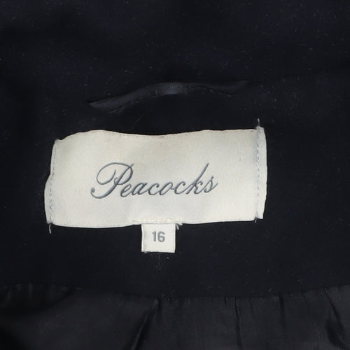 Peacocks Women's Black Size 16 Belted Double-Breasted Pea Coat