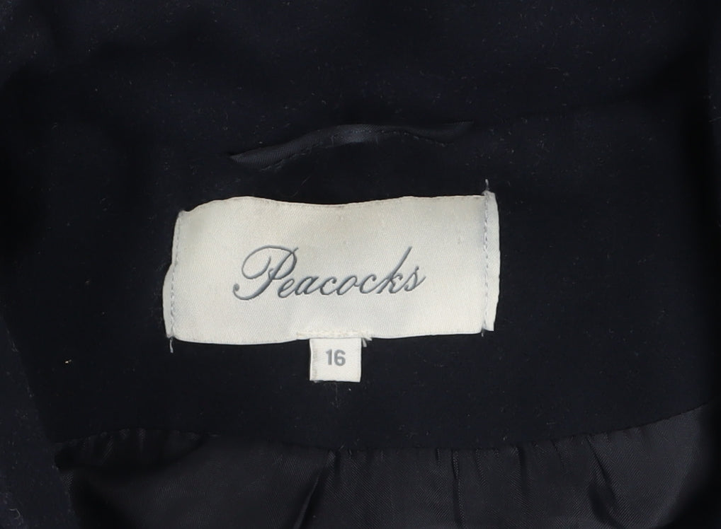 Peacocks Women's Black Size 16 Belted Double-Breasted Pea Coat