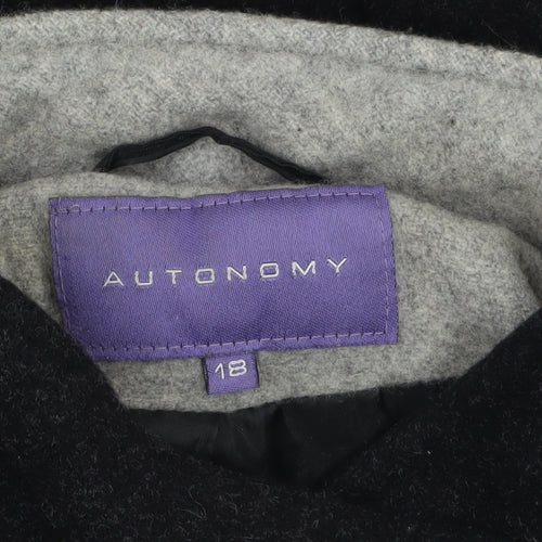 Autonomy Women's Black Wool Blend Overcoat Size 18 Lined Button Front
