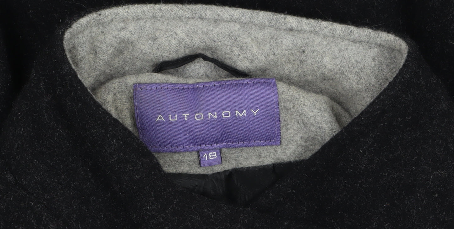 Autonomy Women's Black Wool Blend Overcoat Size 18 Lined Button Front
