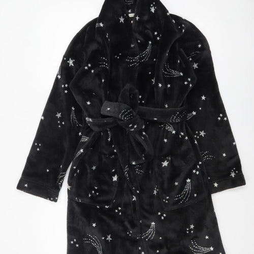 Monsoon Women’s Black Fleece Star Print Belted Winter Robe S