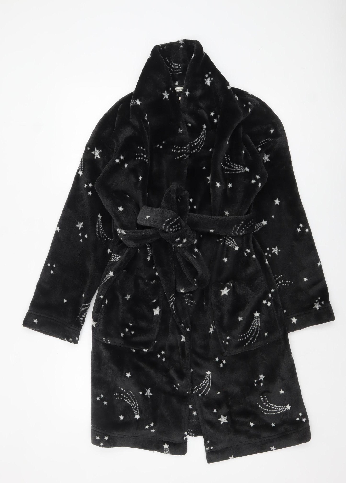 Monsoon Women’s Black Fleece Star Print Belted Winter Robe S