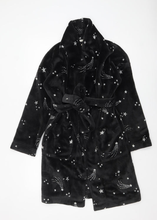 Monsoon Women’s Black Fleece Star Print Belted Winter Robe S
