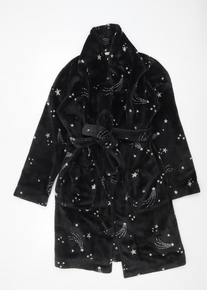 Monsoon Women’s Black Fleece Star Print Belted Winter Robe S