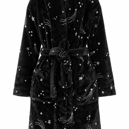 Monsoon Women’s Black Fleece Star Print Belted Winter Robe S