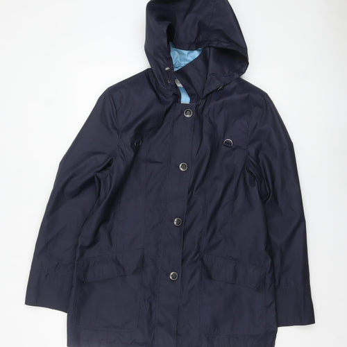 Peter Hahn Women's Blue Waterproof Hooded Mid-Length Rain Coat Size 16