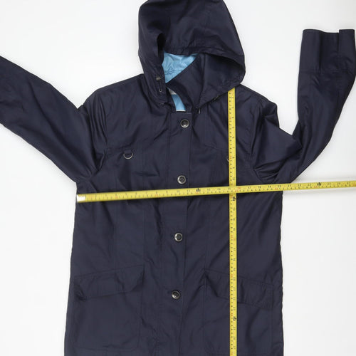 Peter Hahn Women's Blue Waterproof Hooded Mid-Length Rain Coat Size 16
