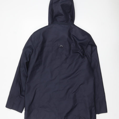 Peter Hahn Women's Blue Waterproof Hooded Mid-Length Rain Coat Size 16