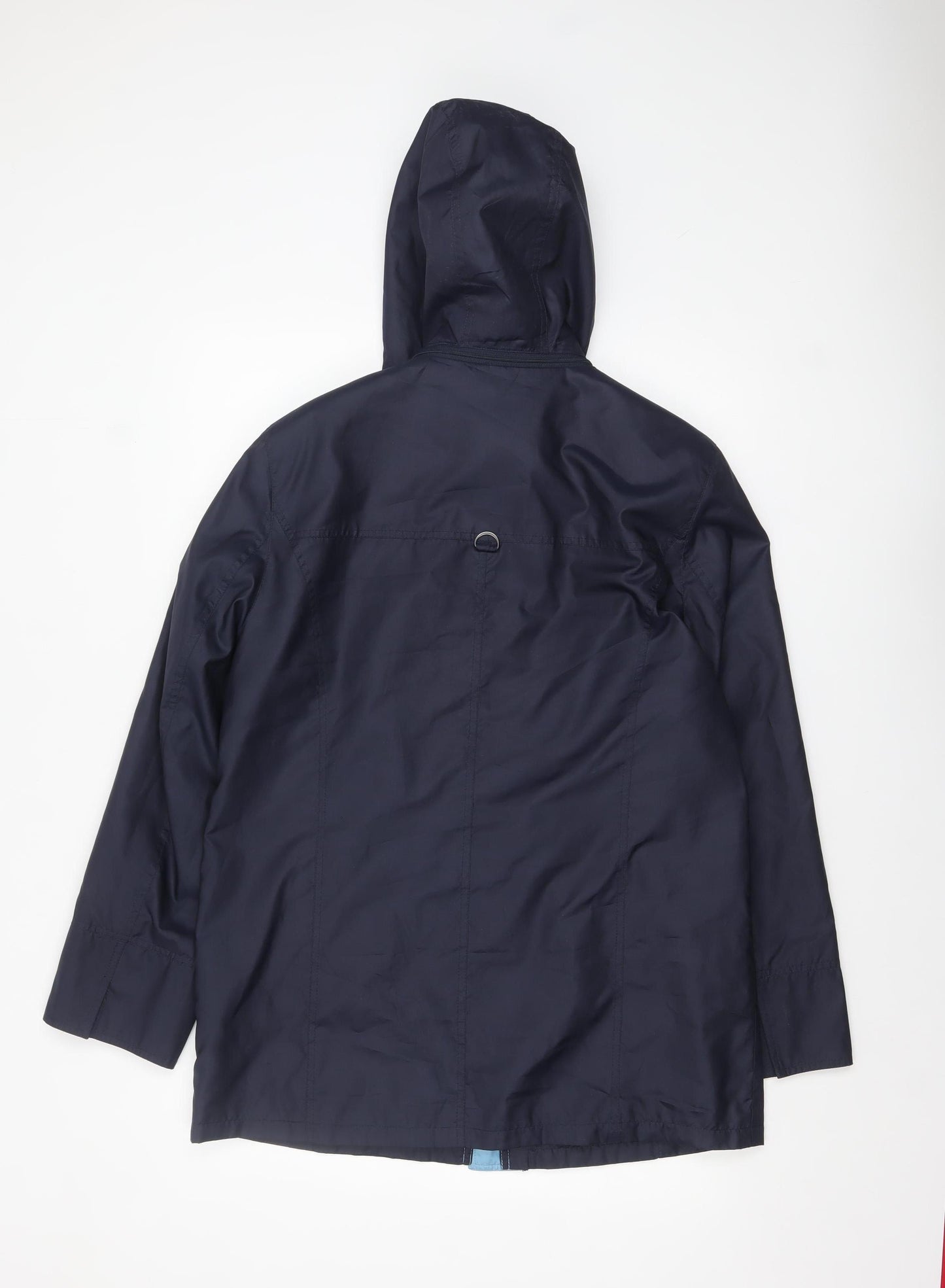 Peter Hahn Women's Blue Waterproof Hooded Mid-Length Rain Coat Size 16