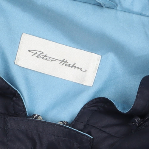 Peter Hahn Women's Blue Waterproof Hooded Mid-Length Rain Coat Size 16