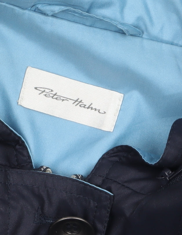 Peter Hahn Women's Blue Waterproof Hooded Mid-Length Rain Coat Size 16