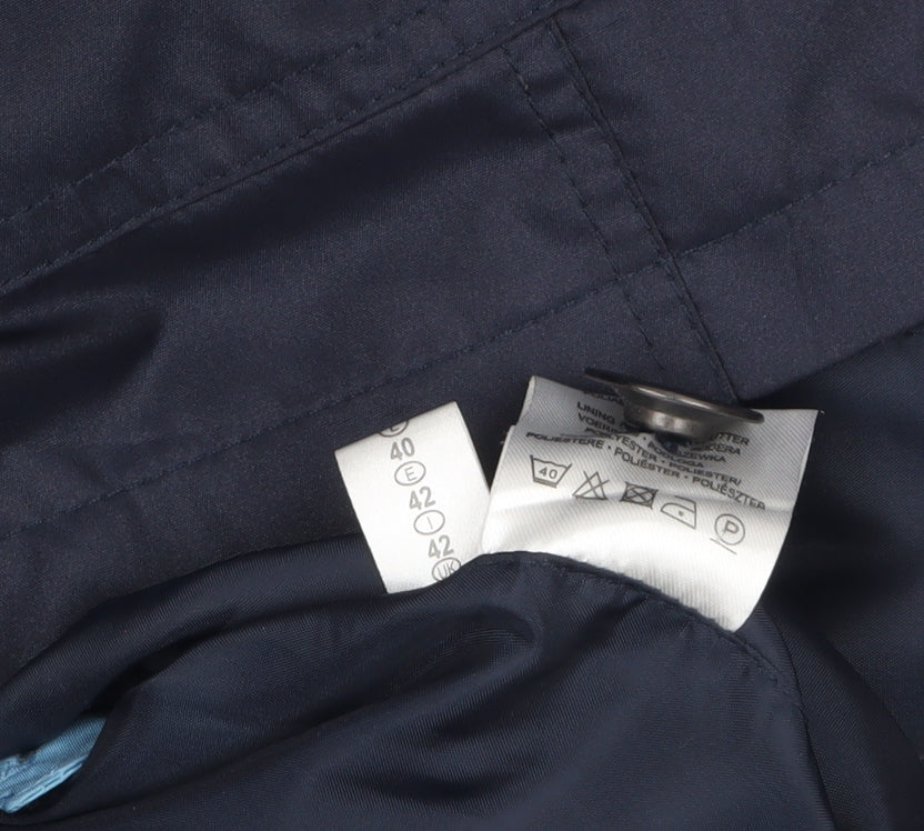 Peter Hahn Women's Blue Waterproof Hooded Mid-Length Rain Coat Size 16