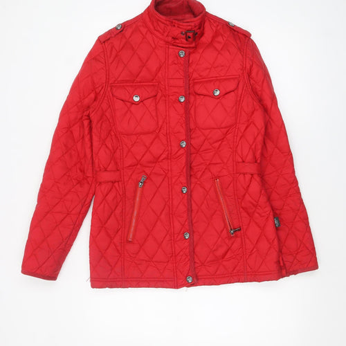 Le Breve Women's Red Quilted Belted Mid-Length Jacket Size M