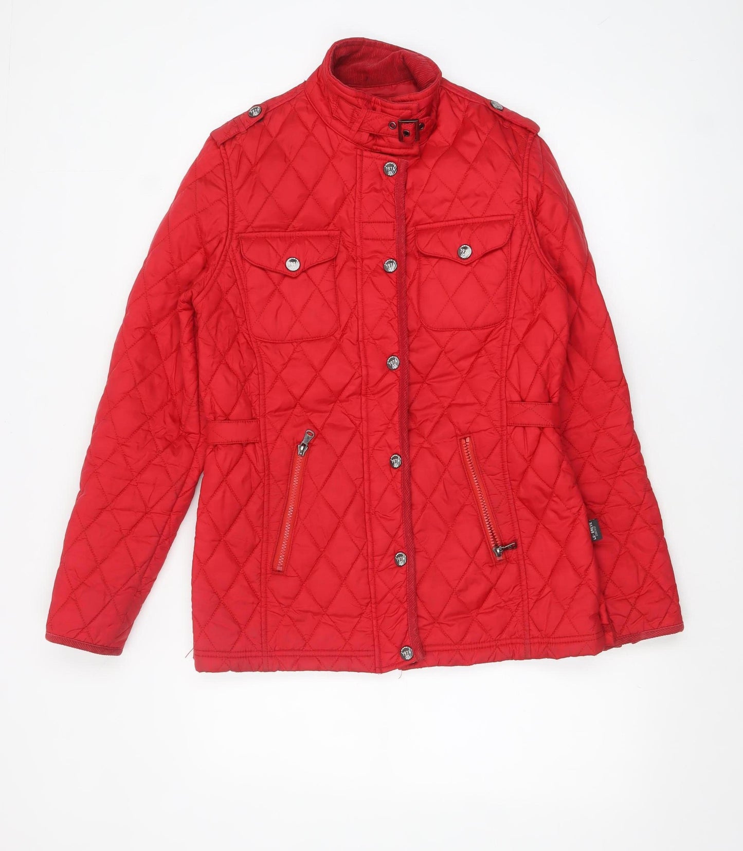Le Breve Women's Red Quilted Belted Mid-Length Jacket Size M