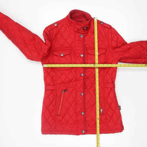 Le Breve Women's Red Quilted Belted Mid-Length Jacket Size M