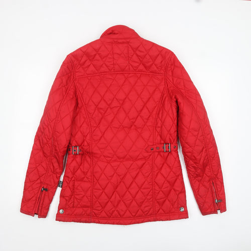 Le Breve Women's Red Quilted Belted Mid-Length Jacket Size M
